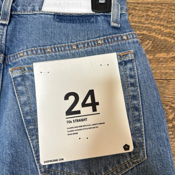 RE/DONE 70's Straight Moon Stoned Stud Jeans Suze 24 NWT - Picture 7 of 14